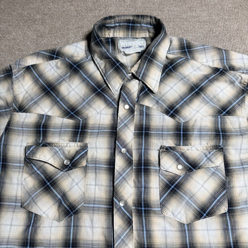 Wrangler Western Shirt Mens Large Plaid Pockets Pearl Snap Short Sleeve Rodeo